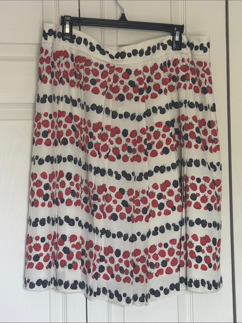 J. Crew White Circle Skirt with Red & Black Berry Print